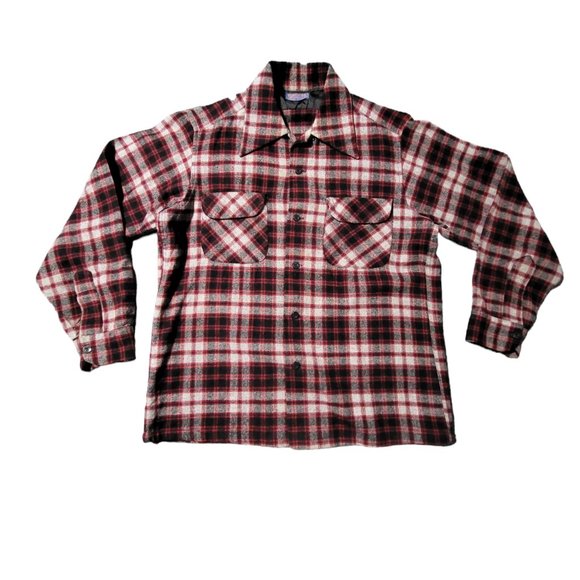 Vintage Men's Pendleton Plaid Button Front Long Sleeves Shirt in Red and‎ Gray - Picture 1 of 10